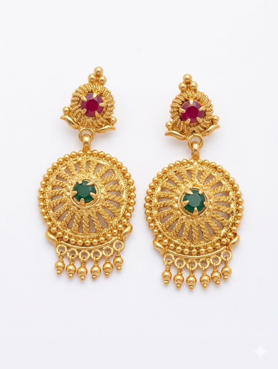 Traditional Antique Gold Stone Studded Earrings